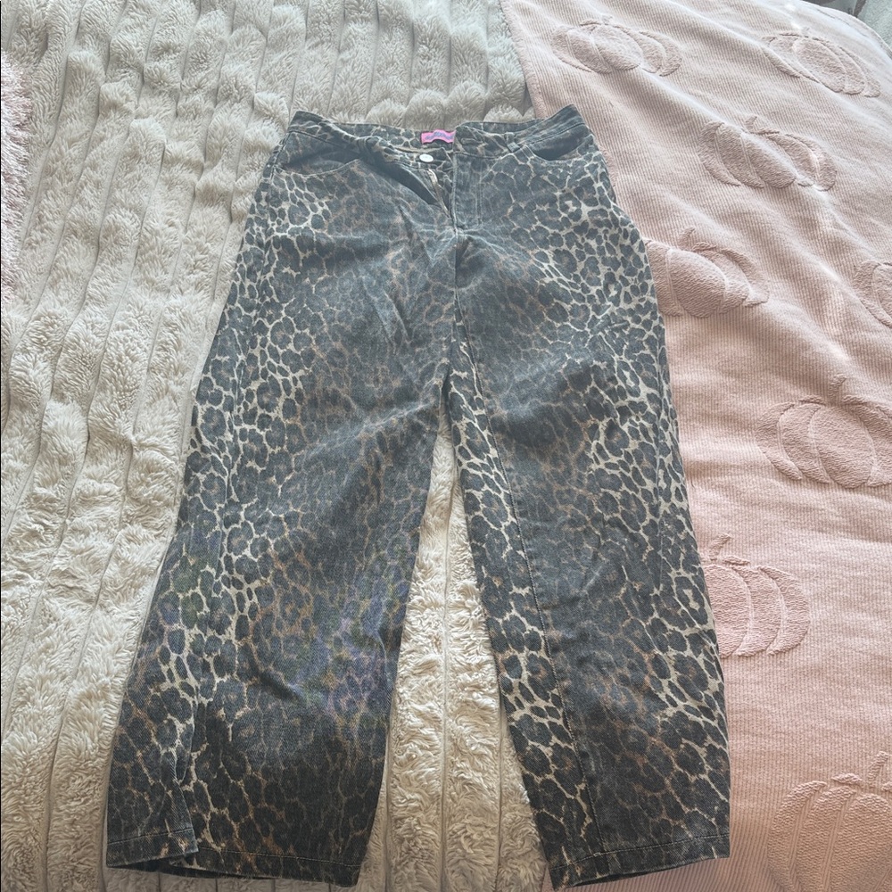 Edikted Leopard Print Flare Jeans